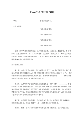 亚马逊项目合伙合同