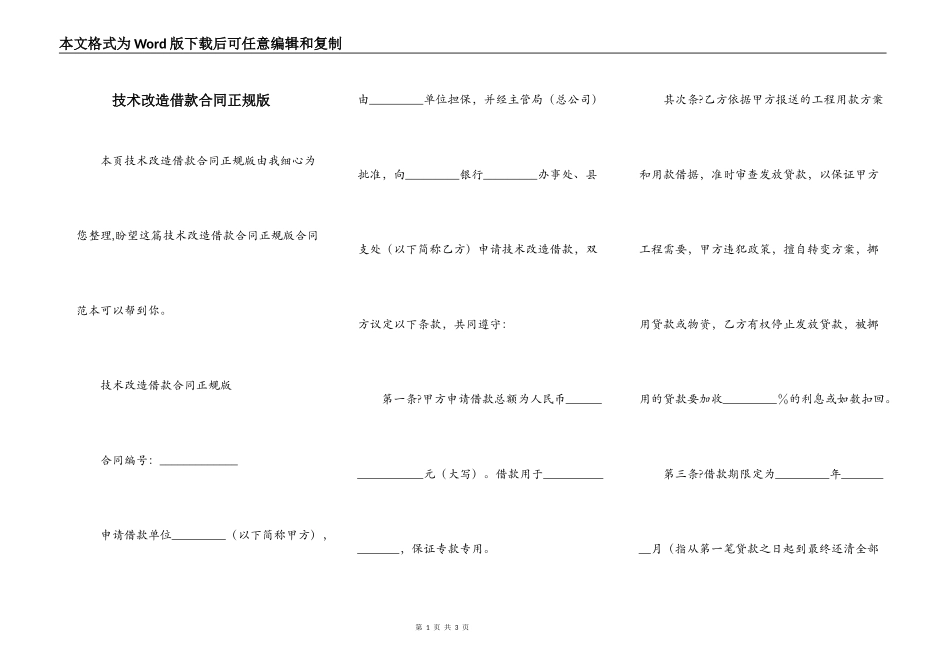 技术改造借款合同正规版_第1页