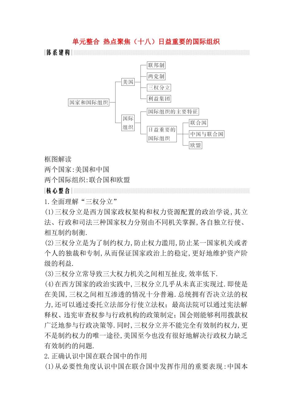 单元整合热点聚焦 日益重要的国际组织测试题_第1页