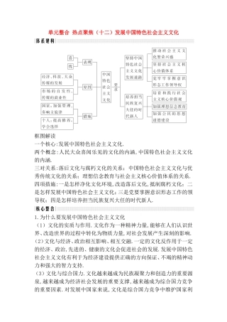 单元整合热点聚焦测试题 发展中国特色社会主义文化