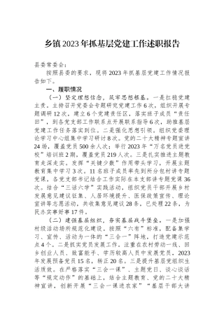 乡镇2023年抓基层党建工作述职报告