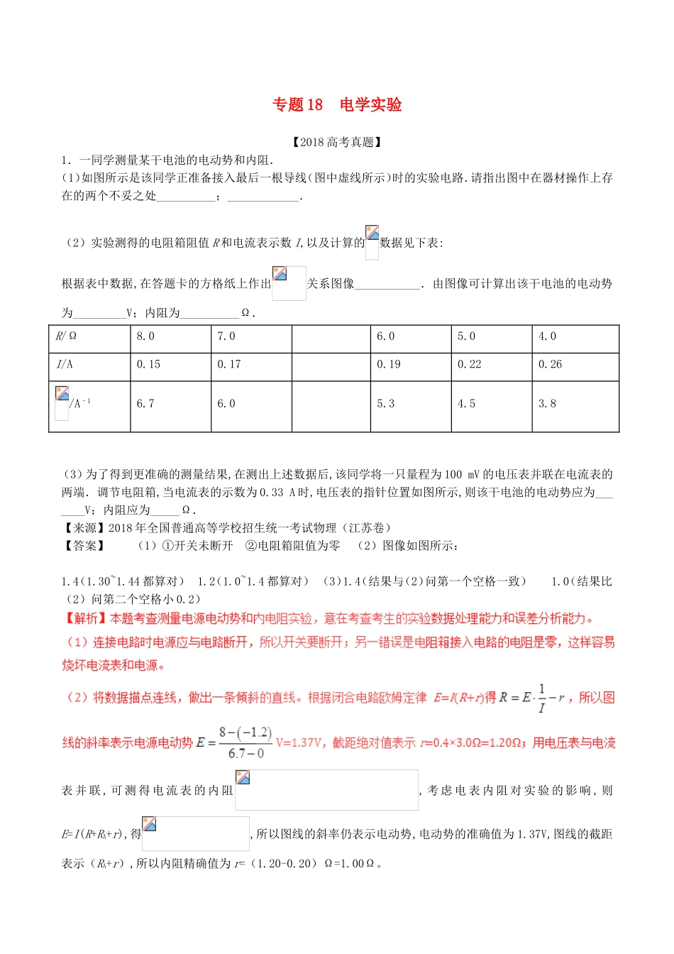 专题电学实验高考测试练习题_第1页