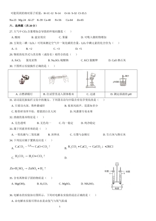第二学期徐汇区初三模拟考化学部分测试题