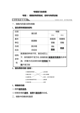 中考生物细胞的物质组成、结构与物质运输专题复习自查案