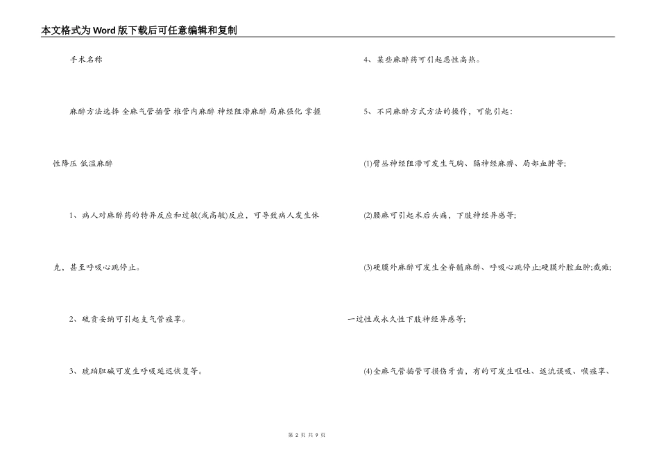 麻醉合同书 麻醉同意书最新模板_第2页
