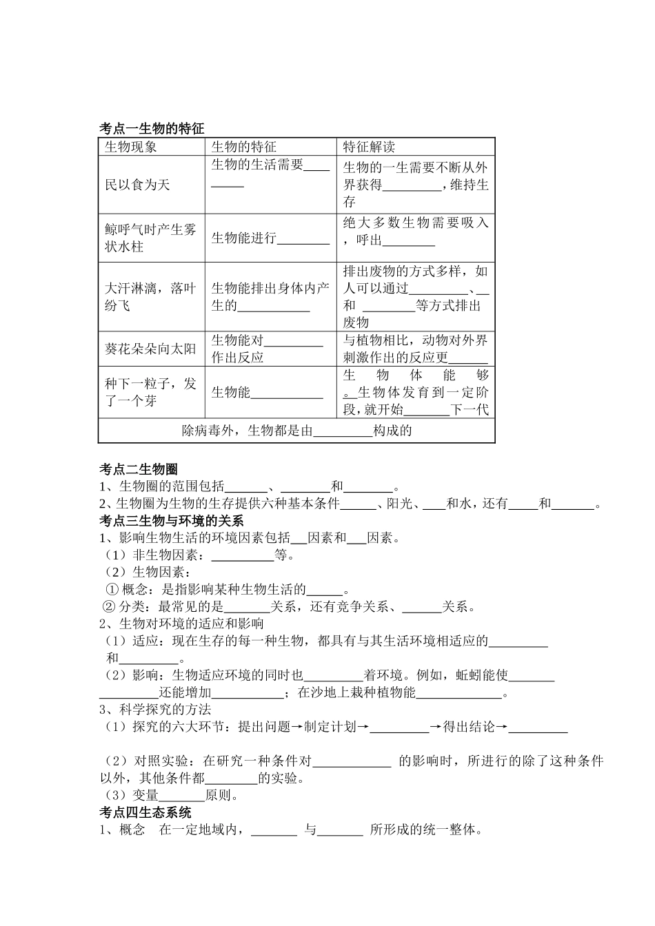 2024第一单元生物与生物圈知识点梳理汇总_第1页