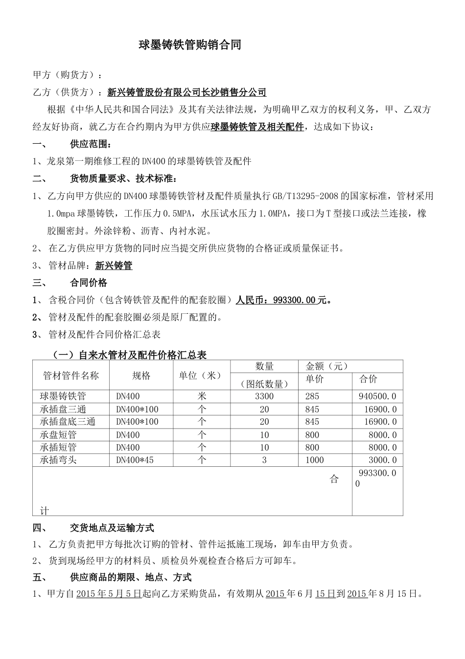 球墨铸铁管购销合同_第1页