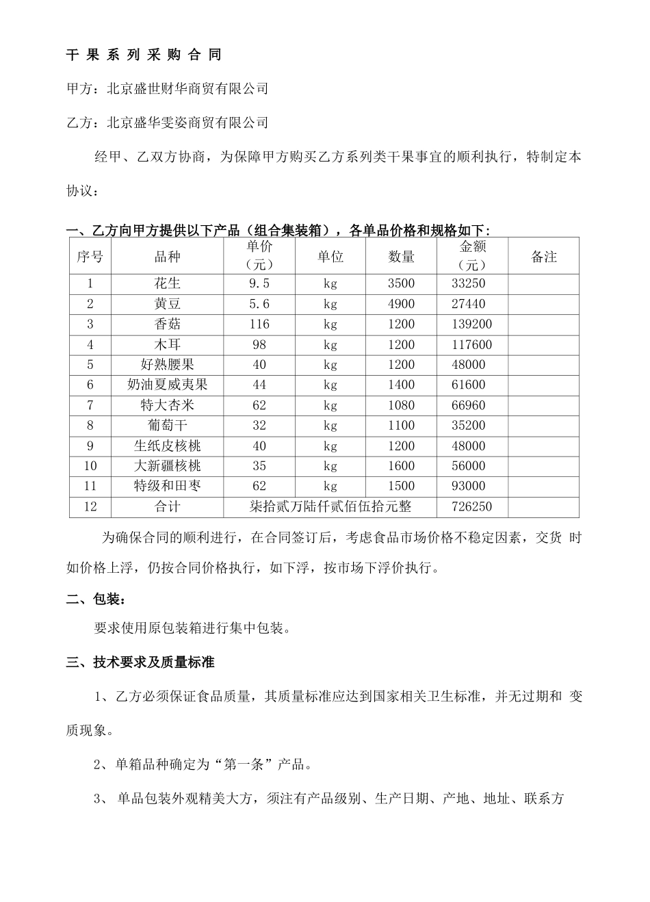 干果采购合同协议书_第2页