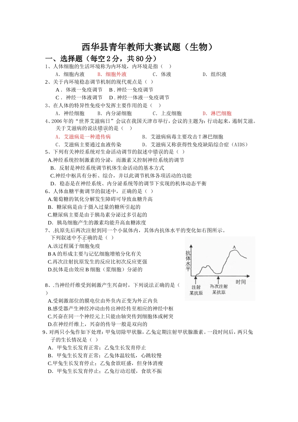 西华县青年教师大赛试题（生物）_第1页