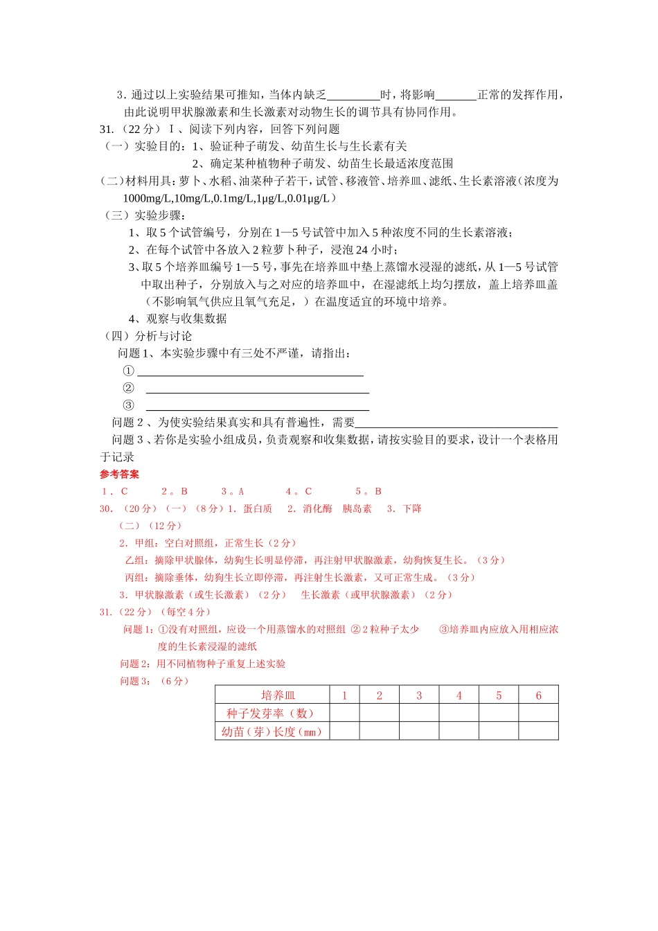 2024年四川省叙永一中理科综合测试题(三)生物部分_第3页