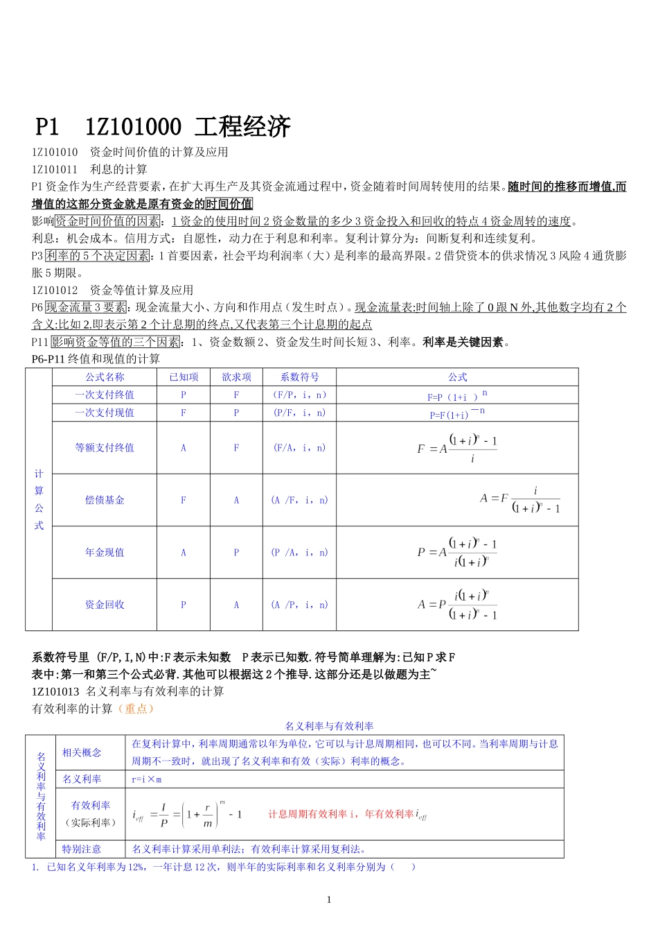 2024年一建工程经济考点重点总结完美版_第1页