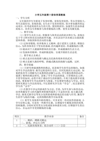 小学五年级第十册体育课教案