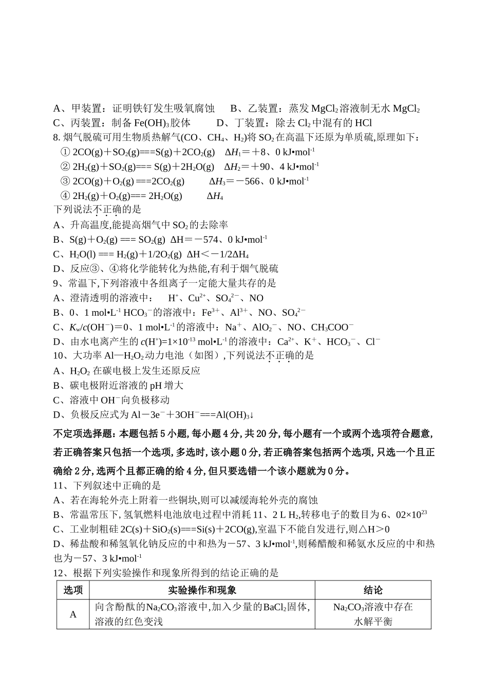 宿迁市第二学期高二化学期末测试试卷_第2页