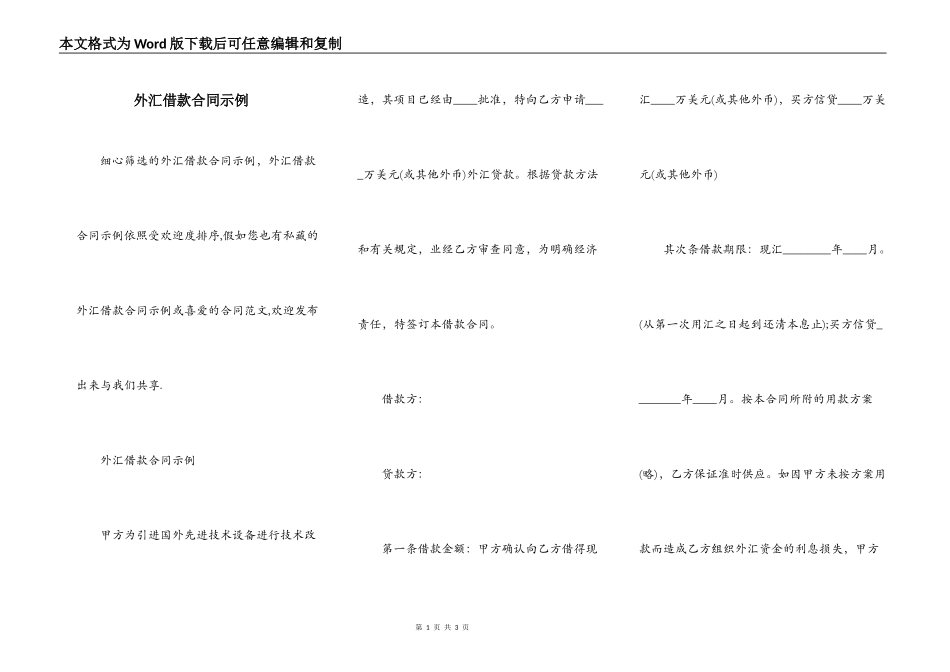 外汇借款合同示例_第1页