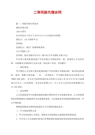 二审风险代理合同