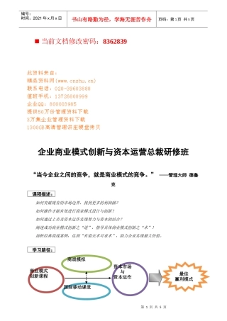 企业商业模式创新与资本运营讲义