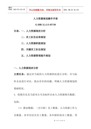 企业人力资源规划操作手册