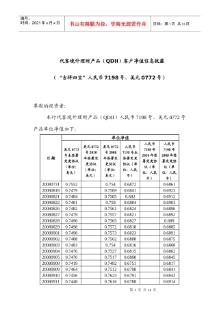 代客境外理财产品(QDII)客户净值信息披露