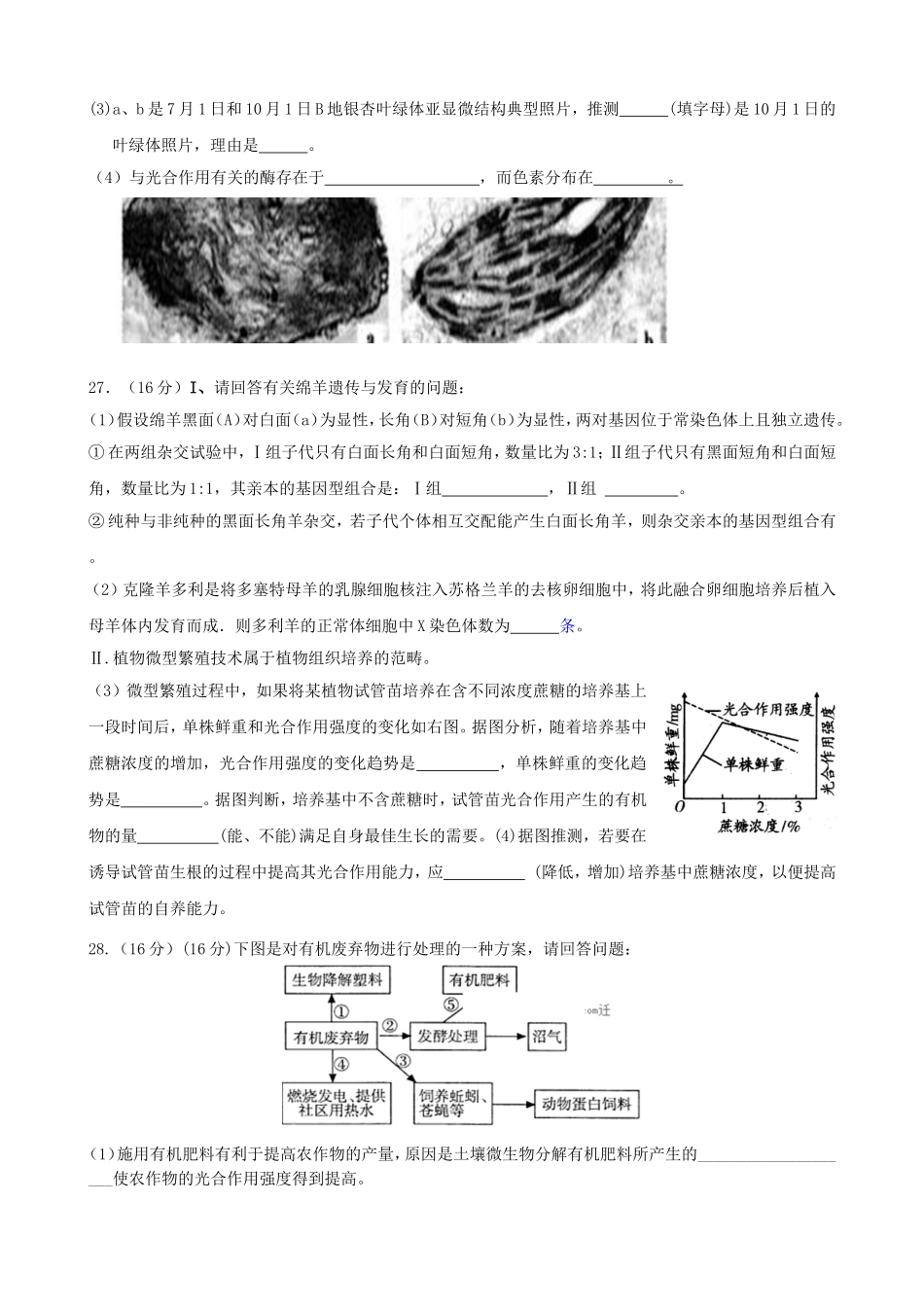 东莞实验中学理科综合高考模拟卷生物试题_第3页