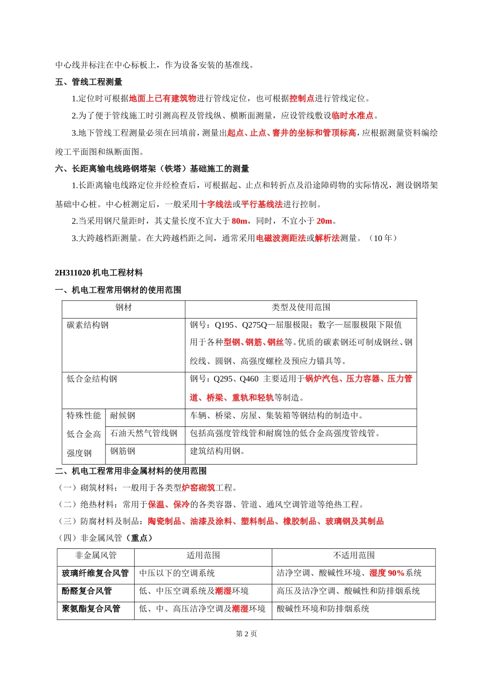 二级建造师《机电实务》机电工程测量知识点梳理汇总（熟记必过）_第2页