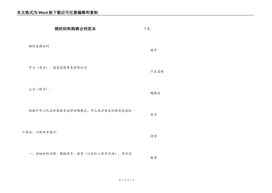 钢材材料购销合同范本_第1页