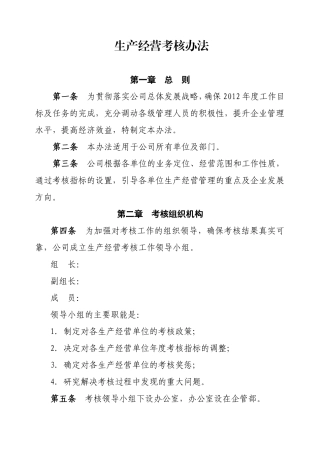 公司年度 生产经营考核办法