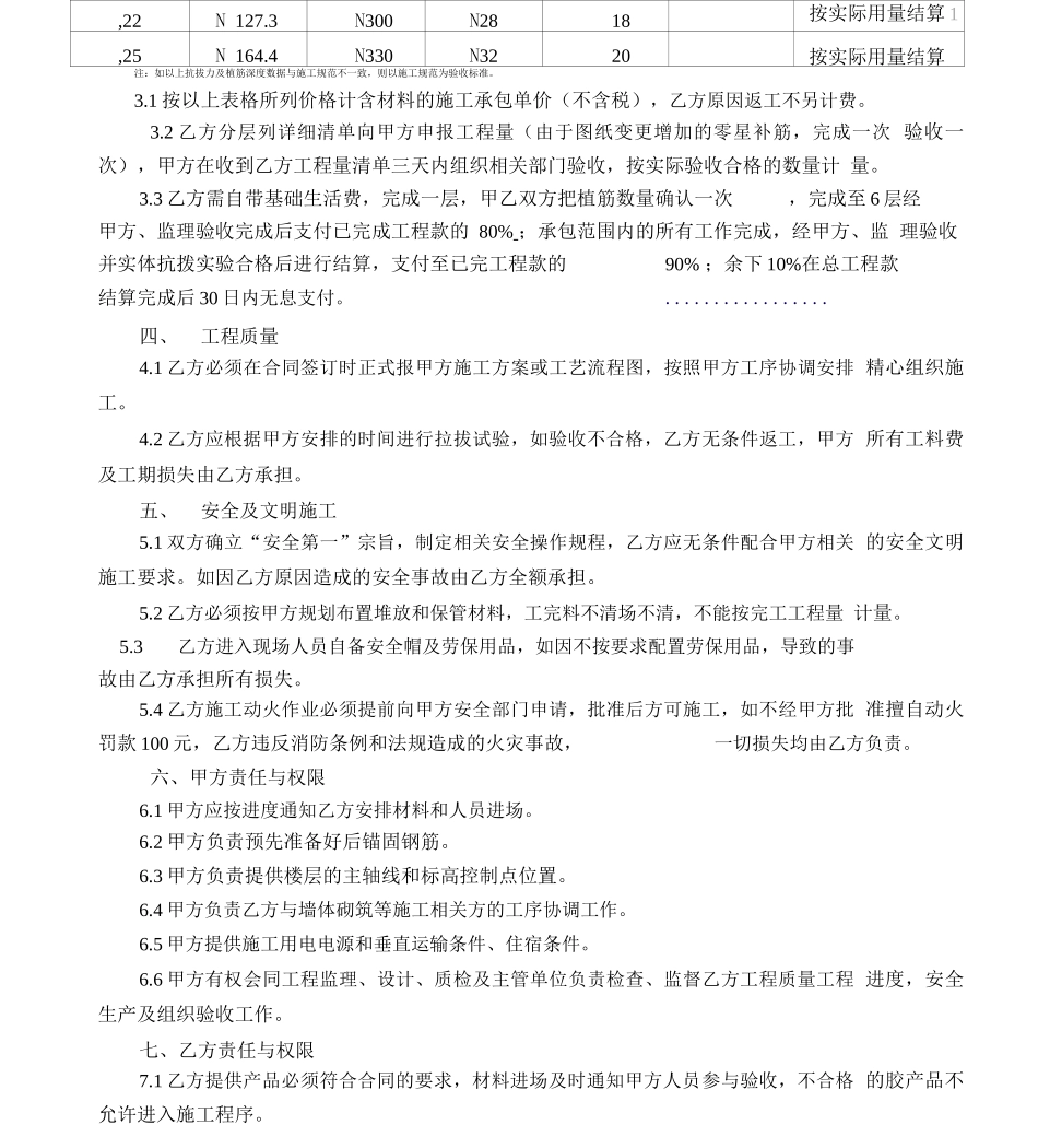 植筋锚固工程施工劳务分包合同_第2页