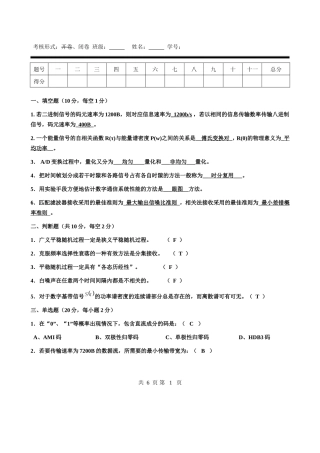 北华航天工业学院2024学年第1学期通信原理课程考试卷
