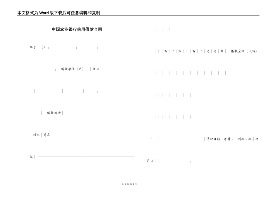 中国农业银行信用借款合同_第1页