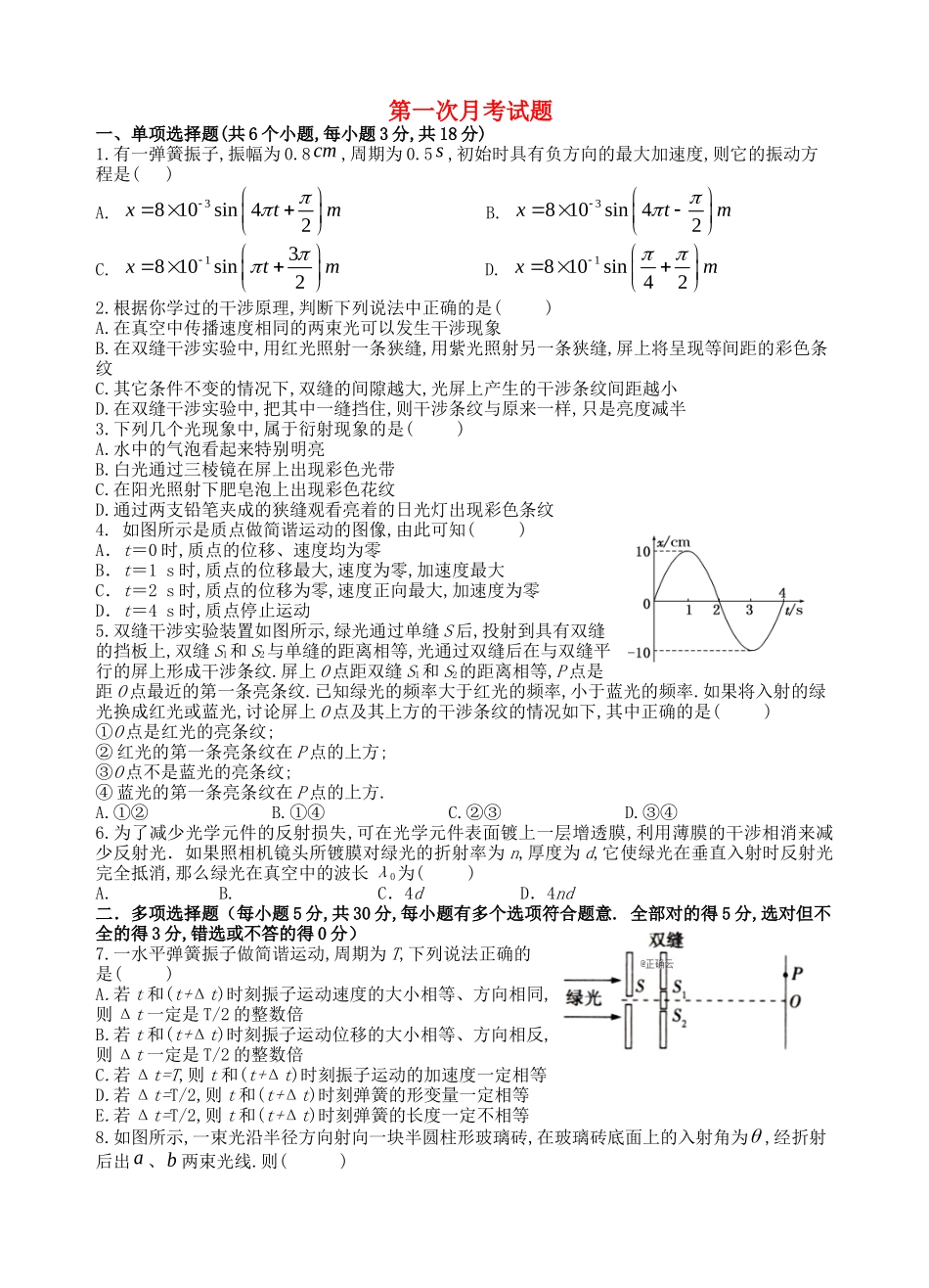 甘肃省民勤县第一中学高二物理下学期第一次月考试题_第1页