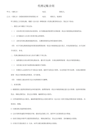 个人会计代账公司代理记账合同