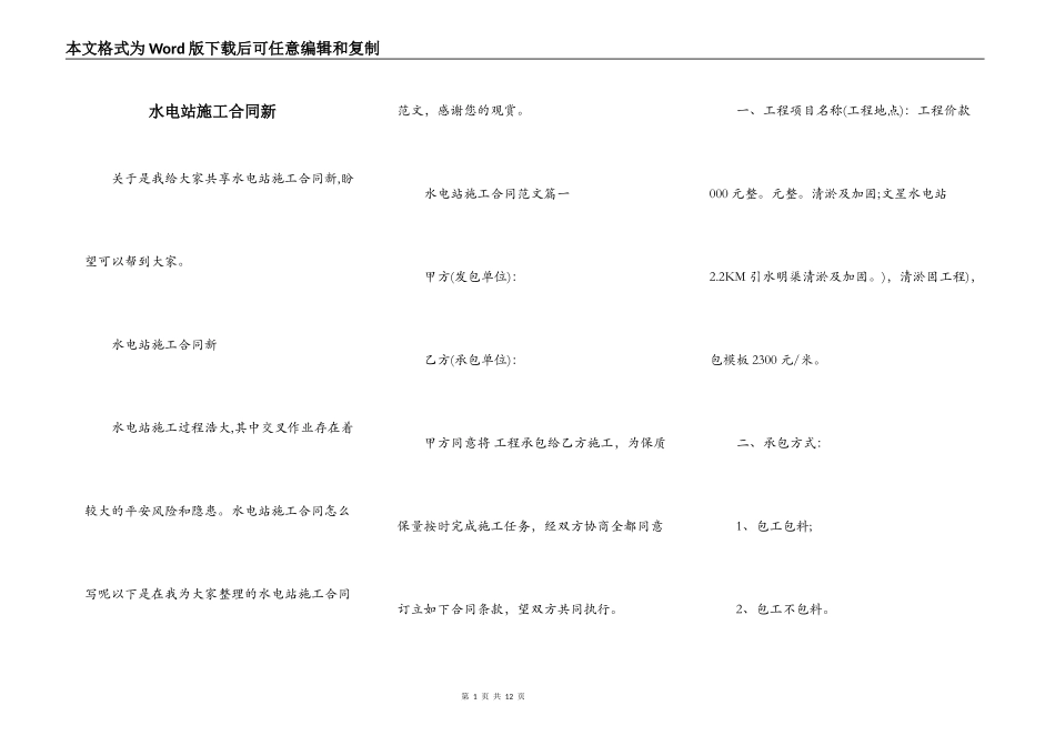 水电站施工合同新_第1页