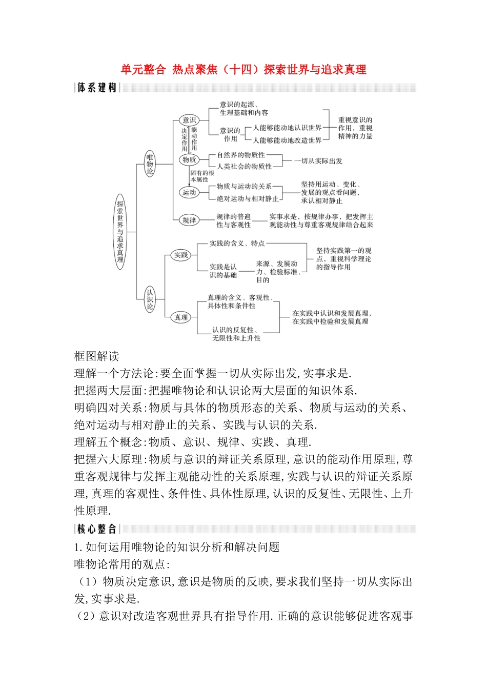 单元整合热点聚焦 探索世界与追求真理 测试题_第1页