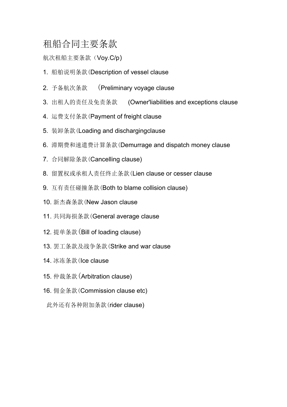 租船合同主要条款_第1页