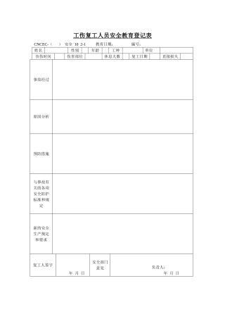 工伤复工人员安全教育登记表