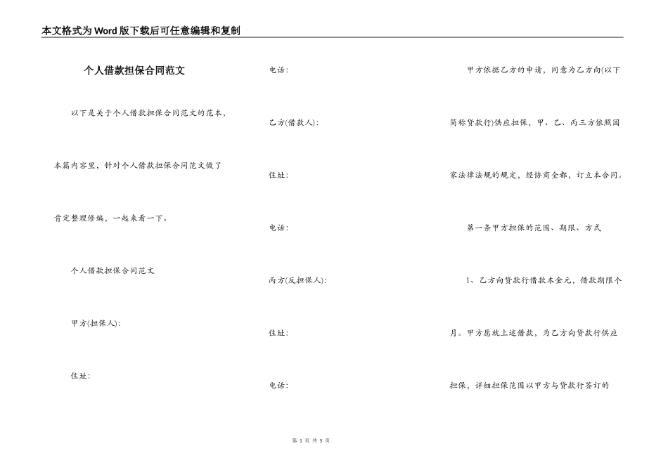 个人借款担保合同范文_第1页