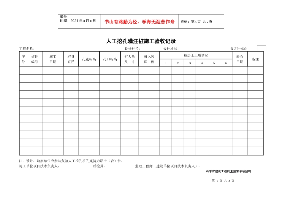 人工挖孔灌注桩施工验收记录_第1页