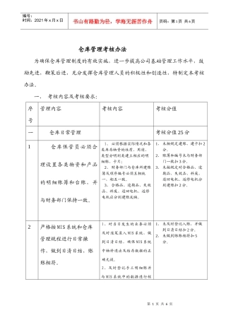 仓库管理考核办法