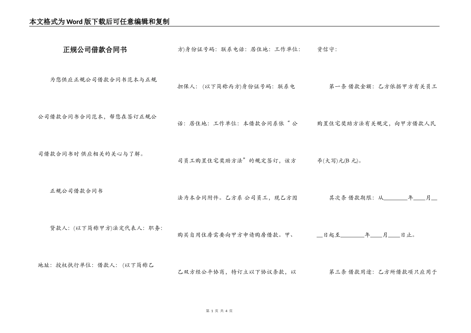 正规公司借款合同书_第1页
