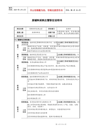 仪器生产企业原辅料采购主管职位说明书