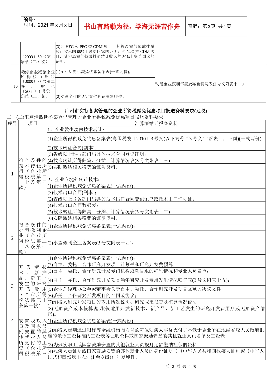 企业所得税减免优惠项目报送资料要求doc-广州市实行备案_第3页