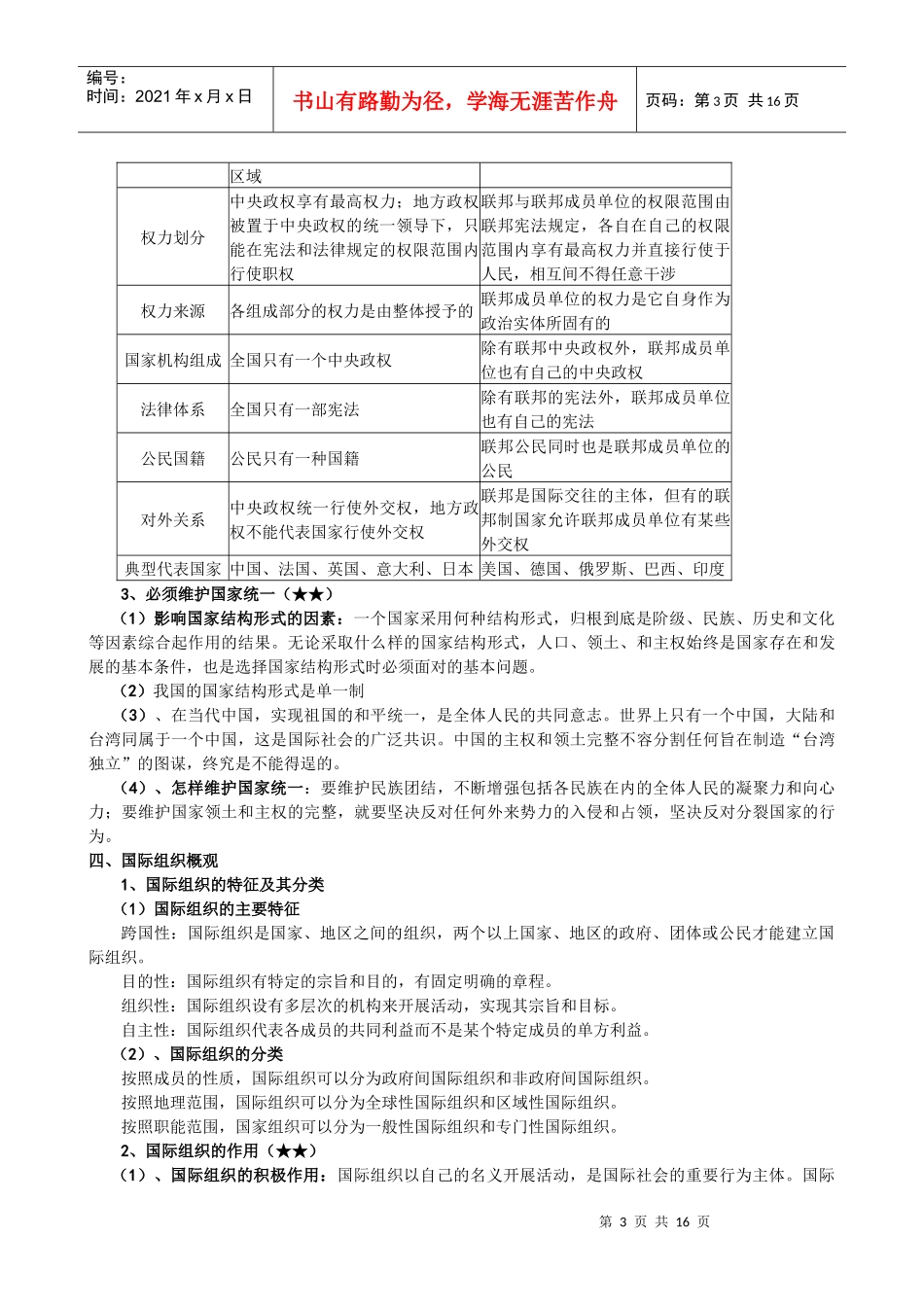 人教版《国家和国际组织常识》复习提纲_第3页
