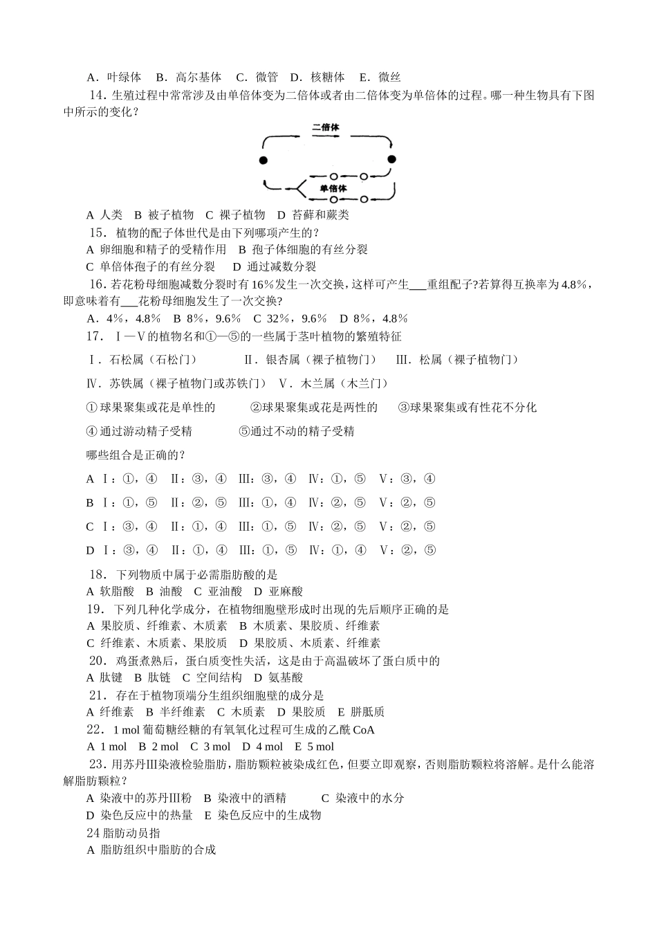 2024年全国中学生生物竞赛模拟试题_第2页