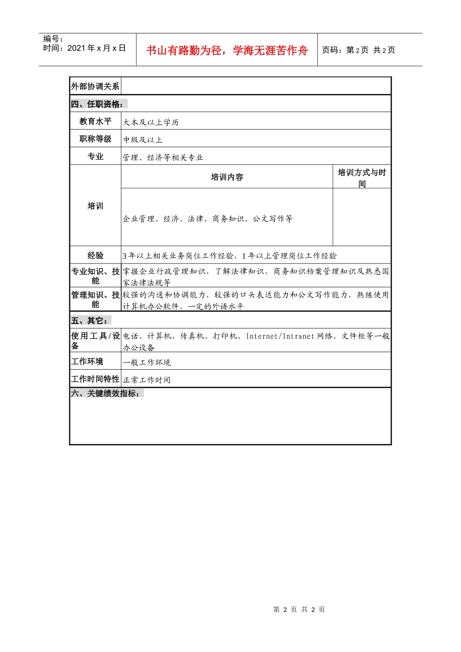 仪器生产企业制度管理职位说明书_第2页