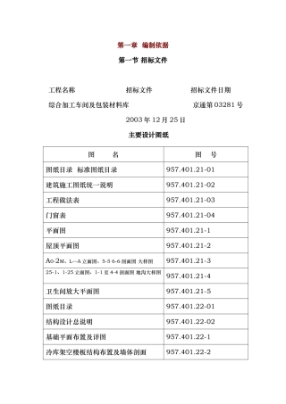 综合加工车间及包装材料库项目招标资料梳理汇总