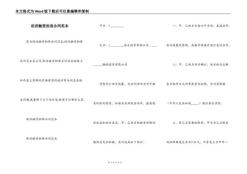 经济融资担保合同范本_第1页