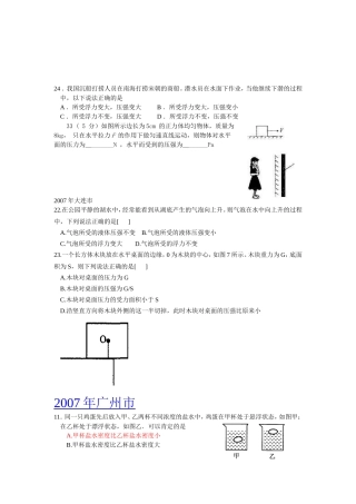 2024年压强和浮力中考分类汇编