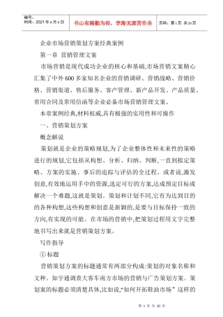 企业市场营销策划方案经典案例