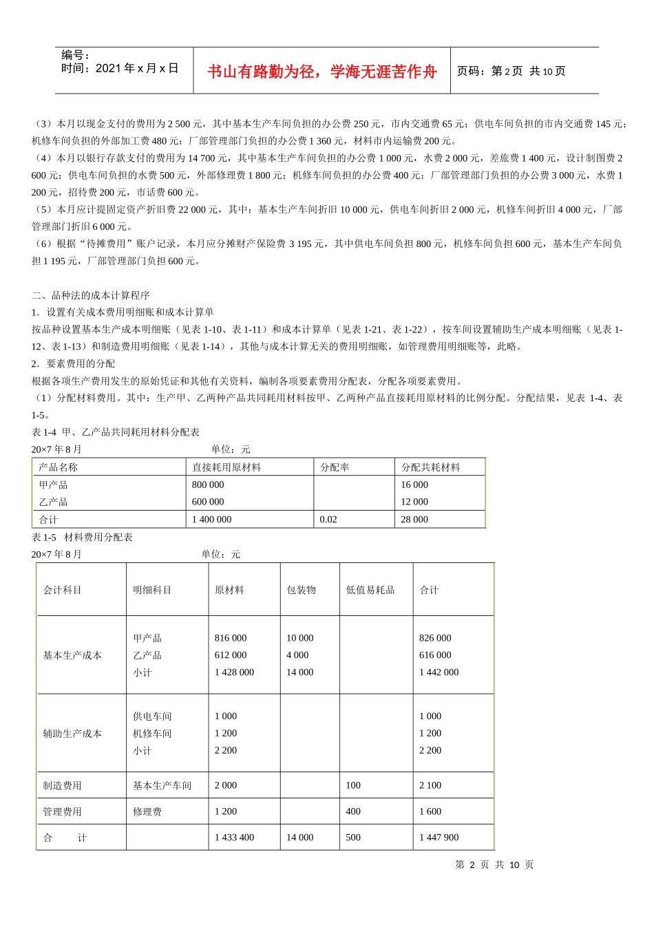 以品种法为例讲解成本核算程序_第2页