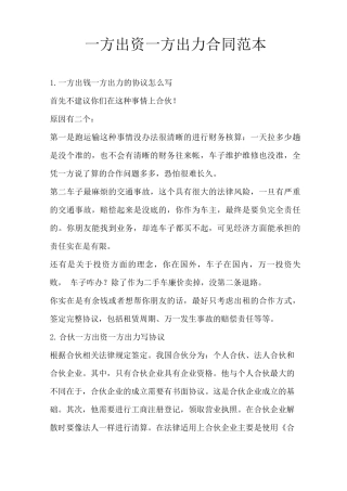 一方出资一方出力合同范本